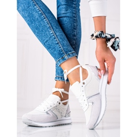 SHELOVET Wygodne Sneakersy białe srebrny szare 1