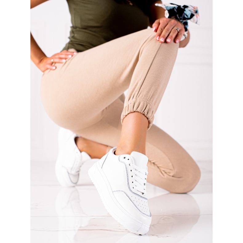 SHELOVET Sneakersy Ze Srebrną Wstawką białe srebrny 1