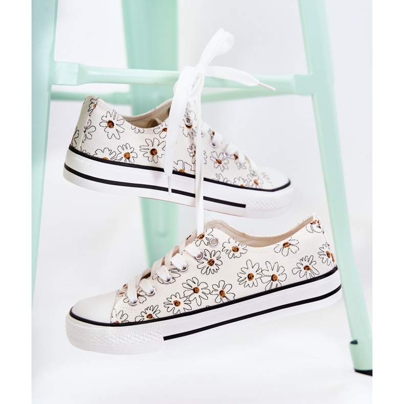 PS1 Niskie Damskie Trampki W Kwiaty Białe Janey 2