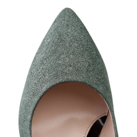 Marco Shoes Zielone szpilki ze skóry naturalnej na czarnym obcasie srebrny 5