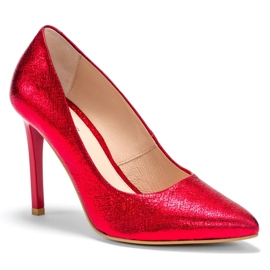 Marco Shoes Czerwone szpilki ze skóry naturalnej na wysokim obcasie 3