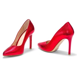 Marco Shoes Czerwone szpilki ze skóry naturalnej na wysokim obcasie 2