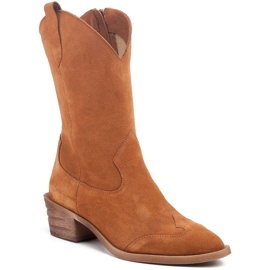 Marco Shoes Miedziane botki z naturalnego zamszu brązowe 1