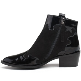 Marco Shoes Czarne botki z naturalnego zamszu z dodatkiem lakieru 2