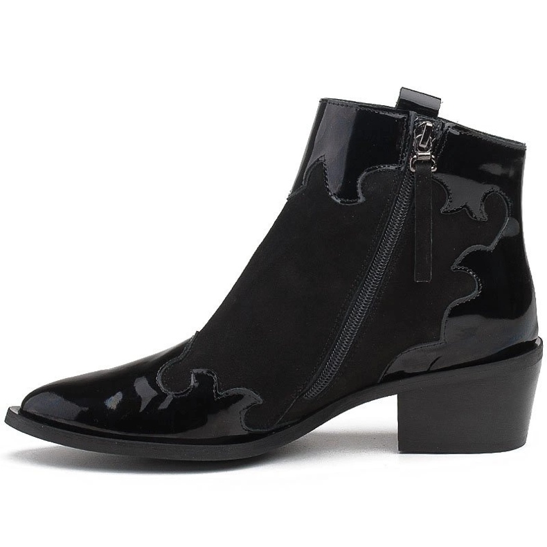 Marco Shoes Czarne botki z naturalnego zamszu z dodatkiem lakieru 2