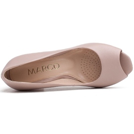 Marco Shoes Skórzane czółenka beżowe z obcasem 3D beżowy różowe 5