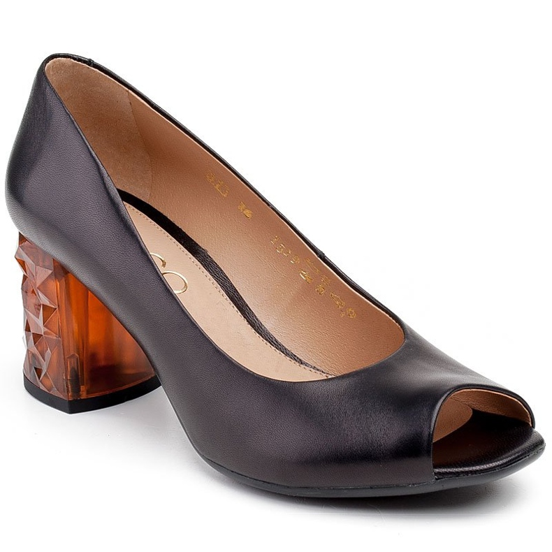 Marco Shoes Czarne sandały 1519P z bursztynowym obcasem 3D 1