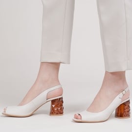 Marco Shoes Skórzane sandały białe z obcasem 3D 1517P 3