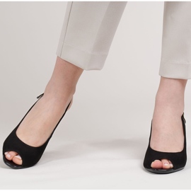 Marco Shoes Zamszowe sandały czarne z bursztynowym obcasem 3D 3