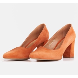 Marco Shoes Pomarańczowe czółenka z naturalnego zamszu 4