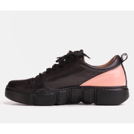 Marco Shoes Sneakersy skórzane z wstawką różową czarne 1