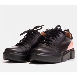 Marco Shoes Sneakersy skórzane z wstawką różową czarne 4