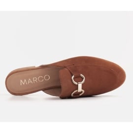 Marco Shoes Klapki damskie z zamszu z ozdobą brązowe 2