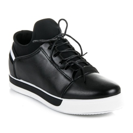 Ideal Shoes Czarne sportowe obuwie wiązane 3