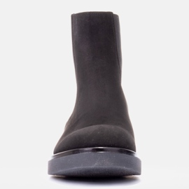 Marco Shoes Płaskie botki skórzane z ociepleniem z szeroką gumą w cholewce czarne 3