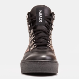 Marco Shoes Sportowe botki skórzane z wiązaniem czarne 3