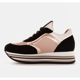 Marco Shoes Lekkie sneakersy na grubej podeszwie z naturalnej skóry czarne różowe 2