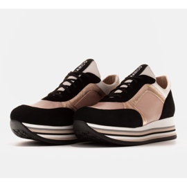 Marco Shoes Lekkie sneakersy na grubej podeszwie z naturalnej skóry czarne różowe 3