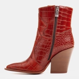 Marco Shoes Botki damskie kowbojki z naturalnej skóry z tłoczeniem brązowe 4