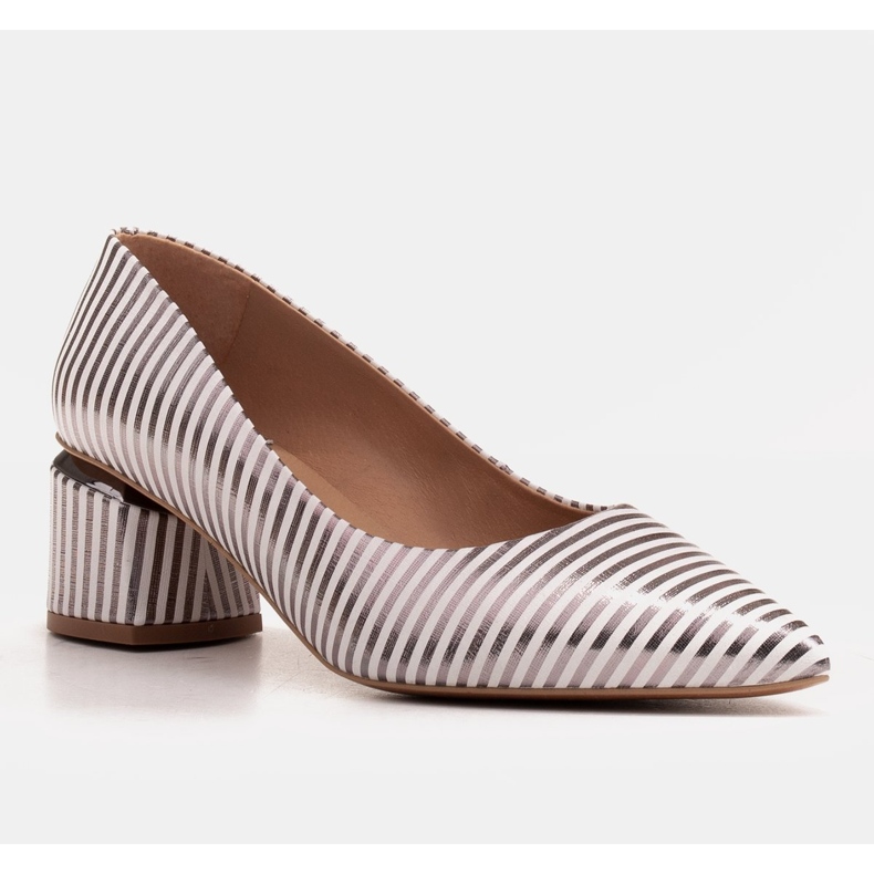 Marco Shoes Czółenka w paski biało-srebrne ze złotem w obcasie białe srebrny 1