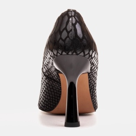 Marco Shoes Eleganckie czółenka z zamszu powlekanym wzorkiem wężowym czarne 5
