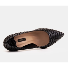 Marco Shoes Eleganckie czółenka z zamszu powlekanym wzorkiem wężowym czarne 8