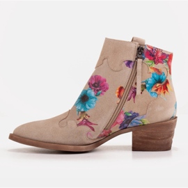 Marco Shoes Beżowe botki z naturalnego zamszu z nadrukiem kwiatowym beżowy 4
