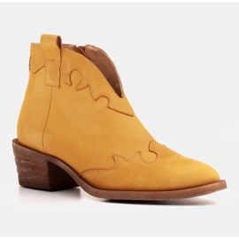 Marco Shoes Nieocieplane botki z zamszu i falistymi wstawkami brązowe żółte 2
