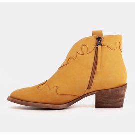 Marco Shoes Nieocieplane botki z zamszu i falistymi wstawkami brązowe żółte 4
