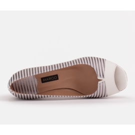 Marco Shoes Czółenka damskie w metaliczne paski z otwartym przodem białe srebrny 6