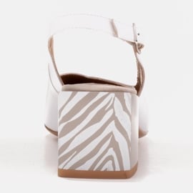 Marco Shoes Eleganckie czółenka damskie z obcasem zebra białe 4