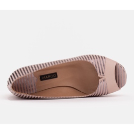 Marco Shoes Czółenka z otwartym przodem, skóra w metaliczne paski różowe 6