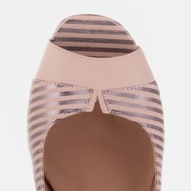 Marco Shoes Czółenka z otwartym przodem, skóra w metaliczne paski różowe 8