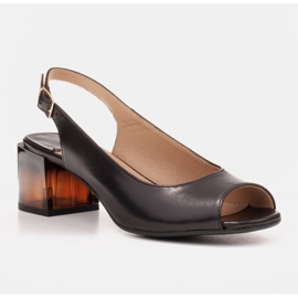Marco Shoes Wygodne damskie sandały z ciekawym obcasem czarne 1