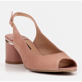 Marco Shoes Eleganckie sandały damskie z metalicznym akcentem różowe 1