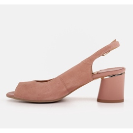 Marco Shoes Eleganckie sandały damskie z metalicznym akcentem różowe 4