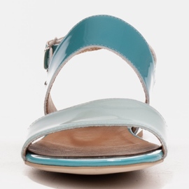 Marco Shoes Płaskie sandały z lakieru i metalicznym obcasem niebieskie 2