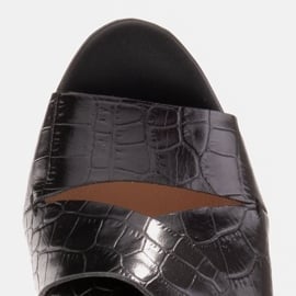 Marco Shoes Skórzane klapki damskie ze skóry w pocięte pasy czarne 9