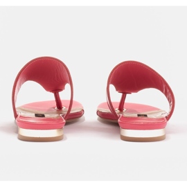 Marco Shoes Płaskie japonki ze skóry i metalicznym obcasem różowe 5