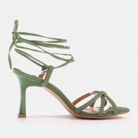 Marco Shoes Eleganckie sandały na szpilce z wiązanym rzemykiem zielone 1