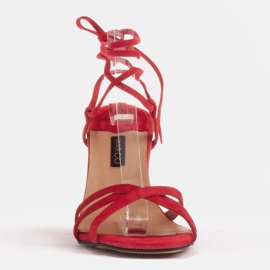 Marco Shoes Eleganckie sandały na szpilce z wiązanym rzemykiem czerwone 2