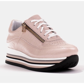 Marco Shoes Sneakersy na grubej podeszwie z naturalnej skóry różowe 1