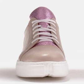 Marco Shoes Beżowe sneakersy z różową wstawką beżowy 2