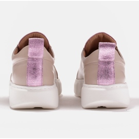Marco Shoes Beżowe sneakersy z różową wstawką beżowy 5