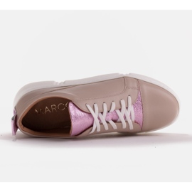 Marco Shoes Beżowe sneakersy z różową wstawką beżowy 7