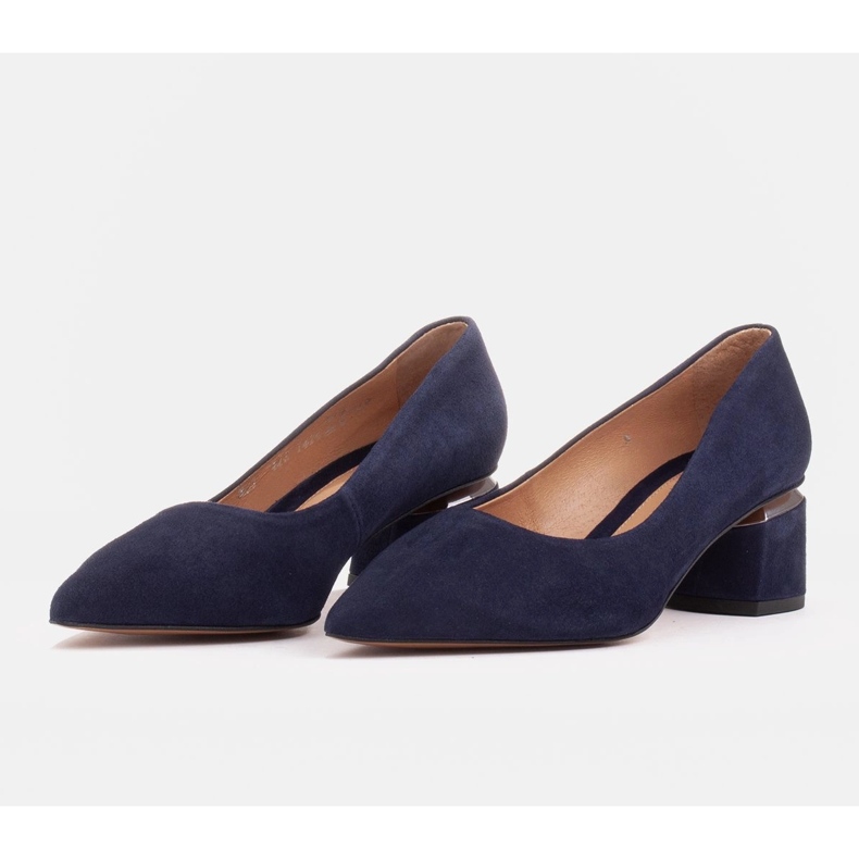 Marco Shoes Czółenka z naturalnego zamszu ze srebrnym dodatkiem w obcasie niebieskie 2