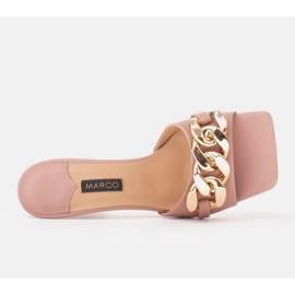 Marco Shoes Klapki damskie ze skóry z łańcuchem ozdobnym różowe 5