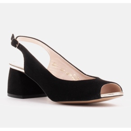 Marco Shoes Sandały z czarnego zamszu na stabilnym obcasie 1