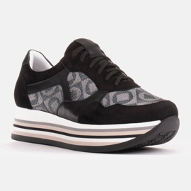 Marco Shoes Sneakersy na grubej podeszwie z naturalnego zamszu 2228P-1286-041-001-1 czarne szare 1