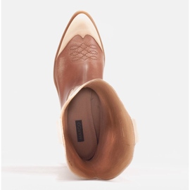 Marco Shoes Kowbojki haftowane, skóra przecierana efekt vintage beżowy brązowe 6